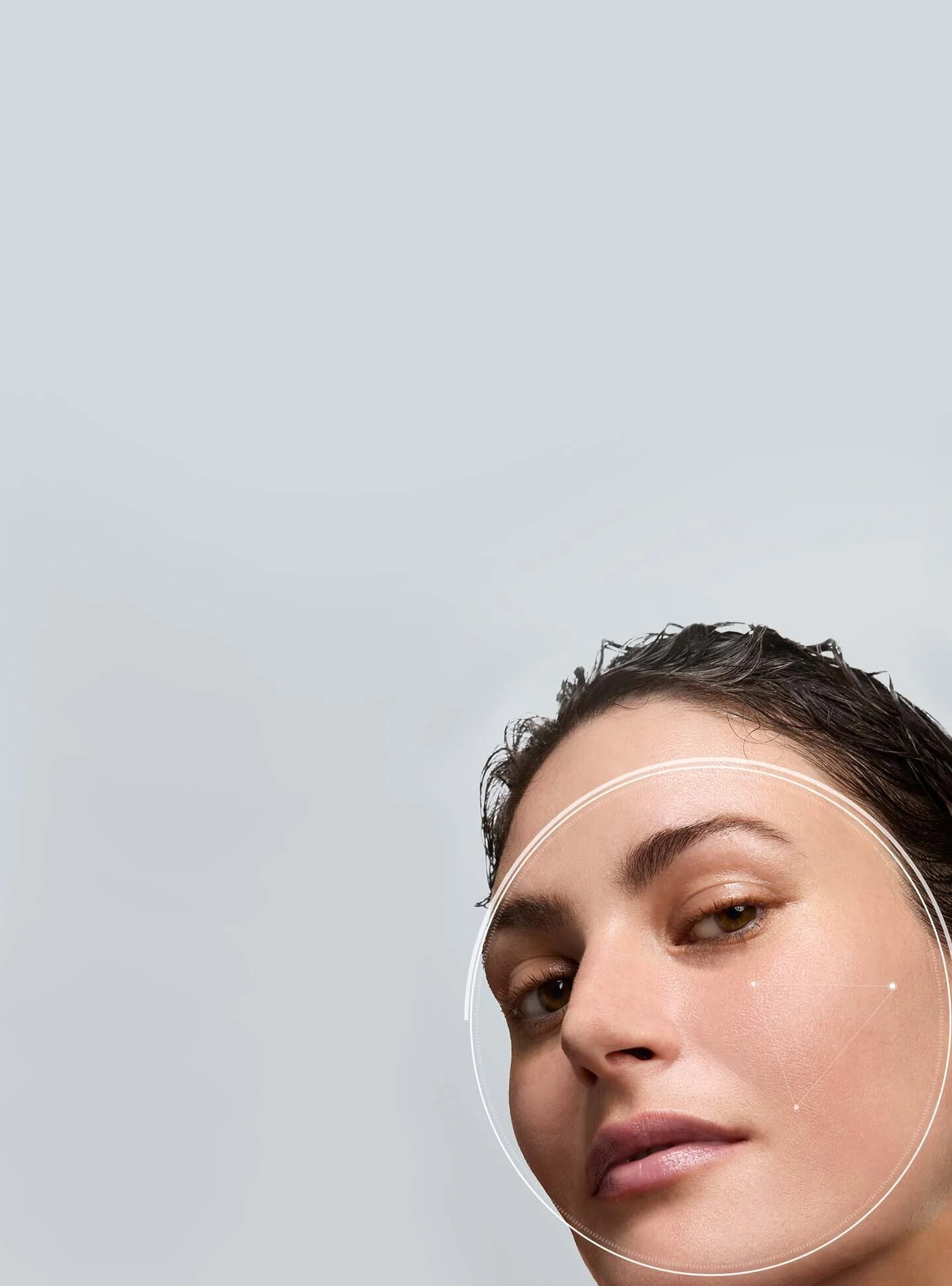 Model with an AI scan overlay on her face